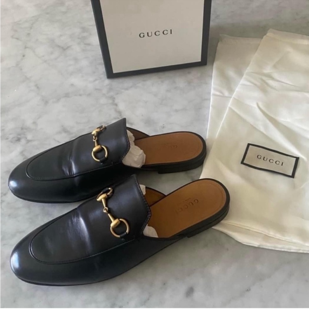 Gucci Black Leather Horsebit Slide Mules